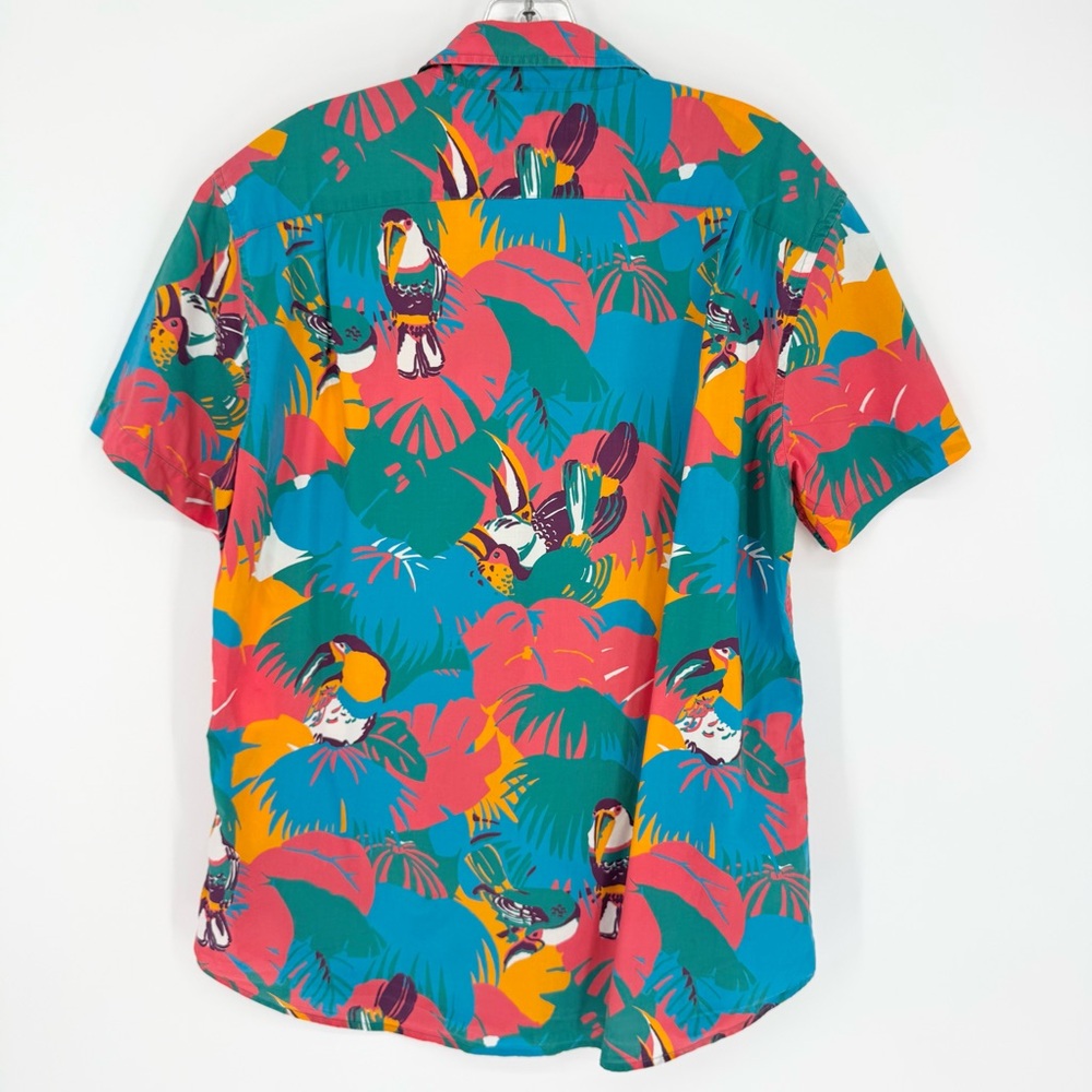 BONOBOS Coral Toucan Tropics Riviera Short Sleeve Button Down Shirt Blue Size M - Picture 9 of 11